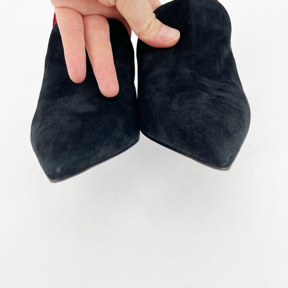 Prada Black Suede Red Velvet Ankle Strap Open Back Pointed Toe Pump IT 38.5 - Picture 7 of 12